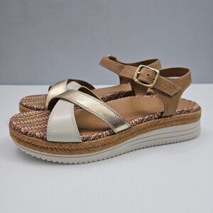 Vionic Mar Sandal Womens 10 Stappy Tan Metallic Gold Leather Platform Espadrille